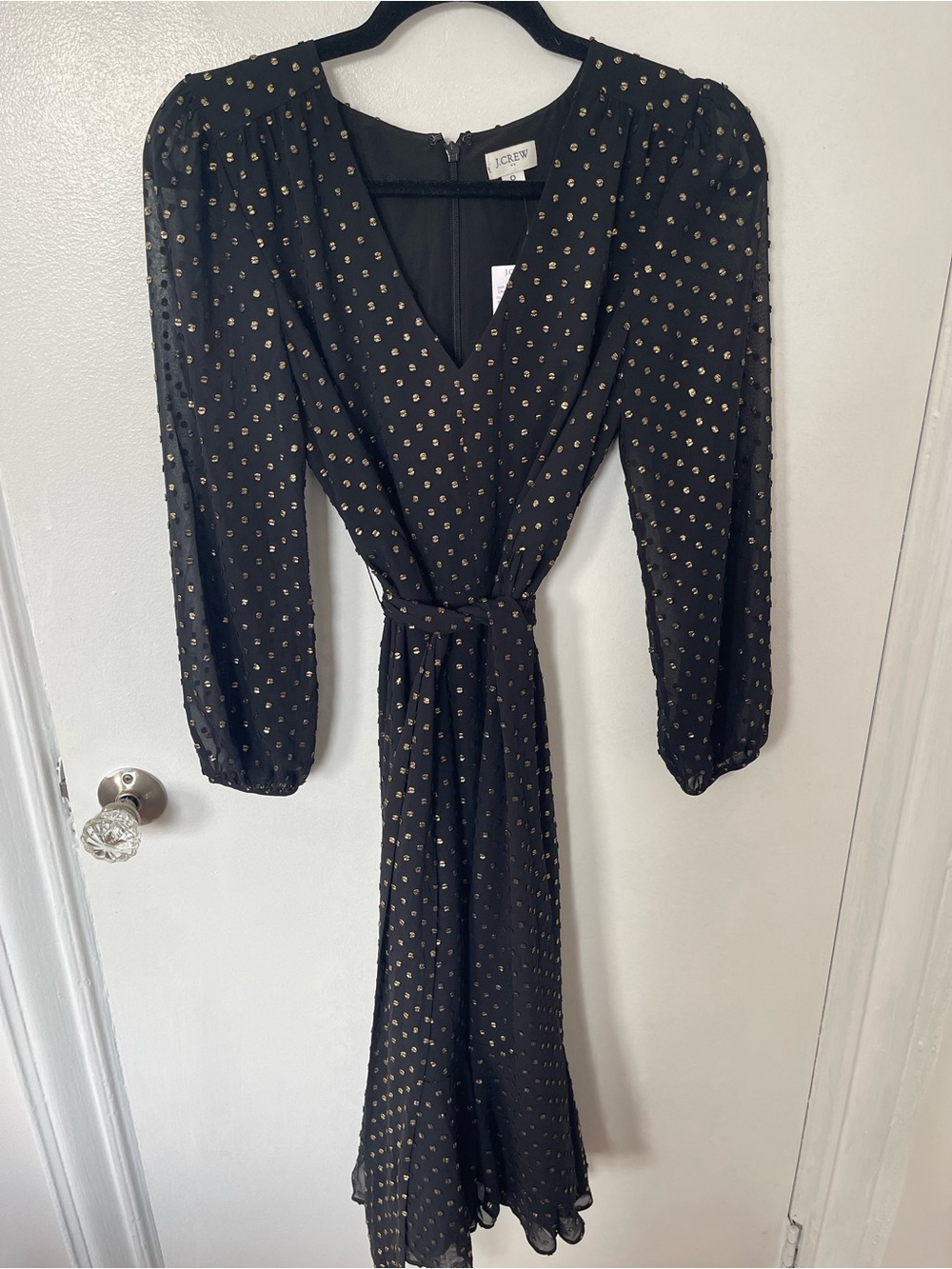NWT J. Crew Black Gold Dot Wrap Dress